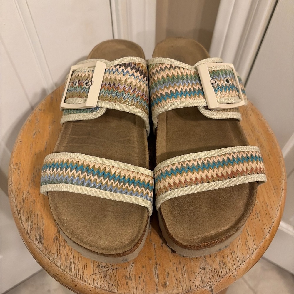 Bjorndal Womens Anne Marie Slide Sandals Multi 8 Woven Cork Buckle Straps